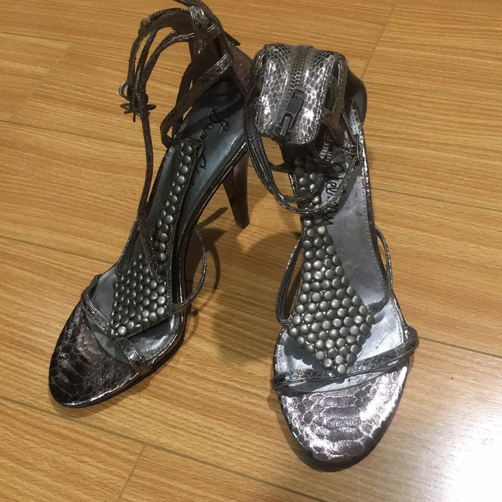 Faux-snakeskin strapped heels